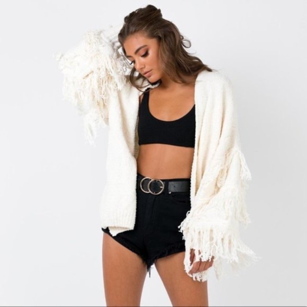 Jovi White Fringe Cardigan